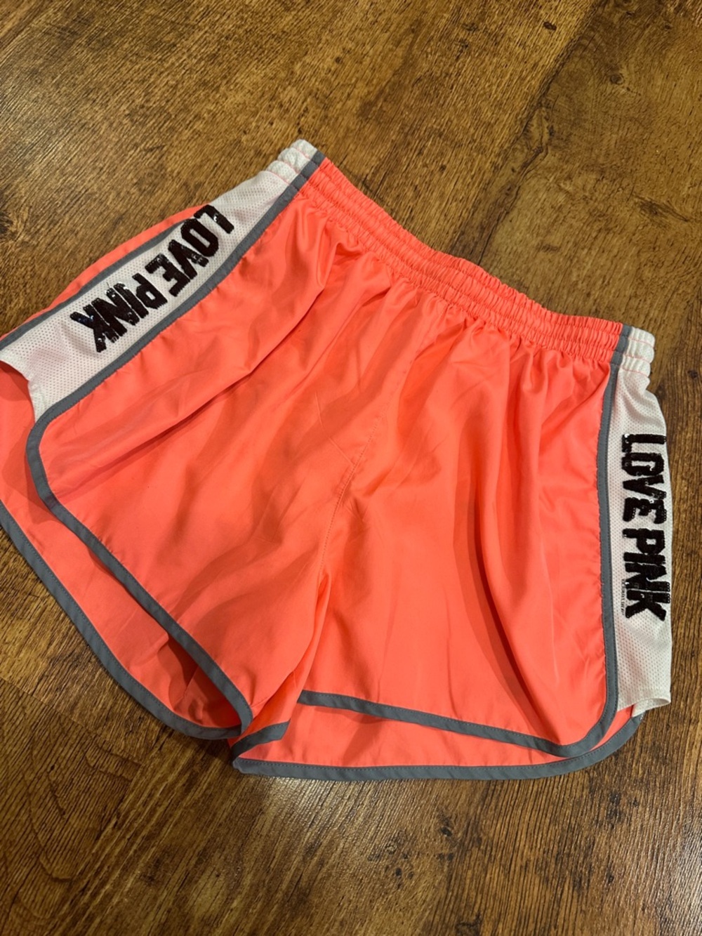 PINK Victoria's Secret Coral Athletic Shorts with White Side Panels